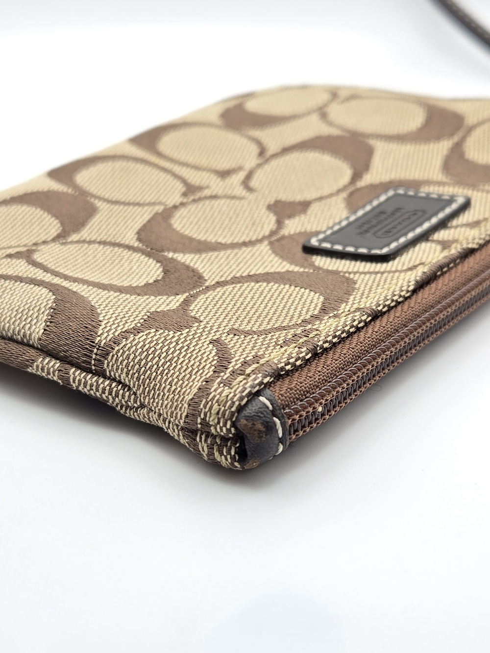 Coach Beige and Brown Signature Canvas Wristlet - Picture 7 of 9